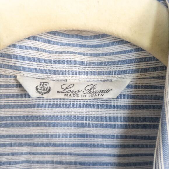 LORO PIANA Blue White Stripe Long Sleeve Buttoned Shirt Linen Blend Women's 40 - Picture 6 of 9